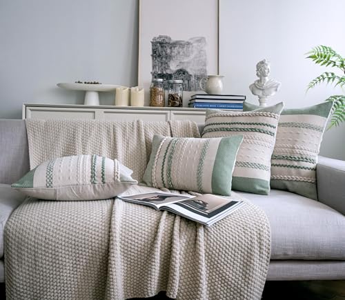 Cethom Boho Throw Pillow Covers 20x20 Inch Set of 2, Sage Green Textured Decorative Couch Pillow Cases for Farmhouse Home Decor, Accent Cushion Cover for Sofa, Bed, Living Room, Bedroom - color: Sage Green, size: 20" x 20" (Pack of 2)