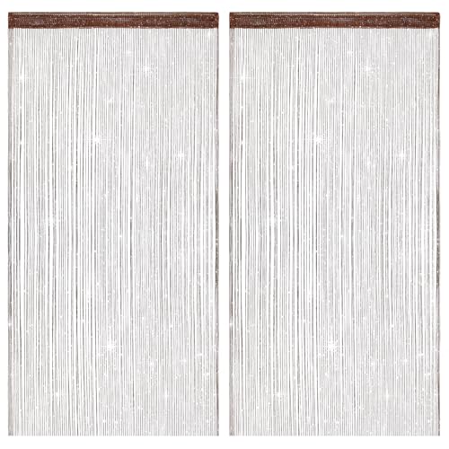 2 Pack 39 x 79 Inch String Curtains for Doorway, Home Decor Sequin Glitter String Curtain Boho Doors Tassel for Windows, Closet, Living Room, Bedroom, Hallway, Party (Brown) - color: Brown