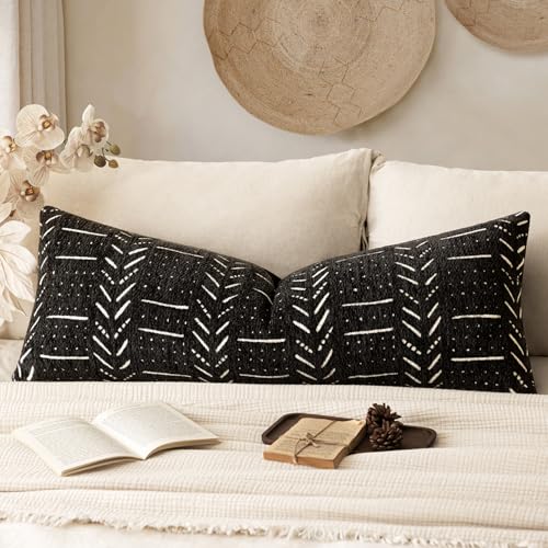 Home Décor Decorative Boho Chenille Throw Pillow Covers Textured Neutral Cozy Cushion Covers Soft Farmhouse Body Pillowcase for Couch Sofa Chair Bed Living Room, 14×36 Inch, 1 Piece, Black - color: Black, size: 36" x 14" (Pack of 1)