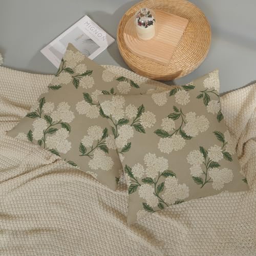 Beige Spring Pillow Covers 16x16 Inch 2 Pcs Khaki Green Hydrangea Flower Decor Throw Pillows Vintage Floral Seasonal Summer Outdoor Decoration Pillowcase Linen Cushion Cover for Couch Sofa - color: Beige Hydrangea, size: 16" x 16" (Pack of 2)