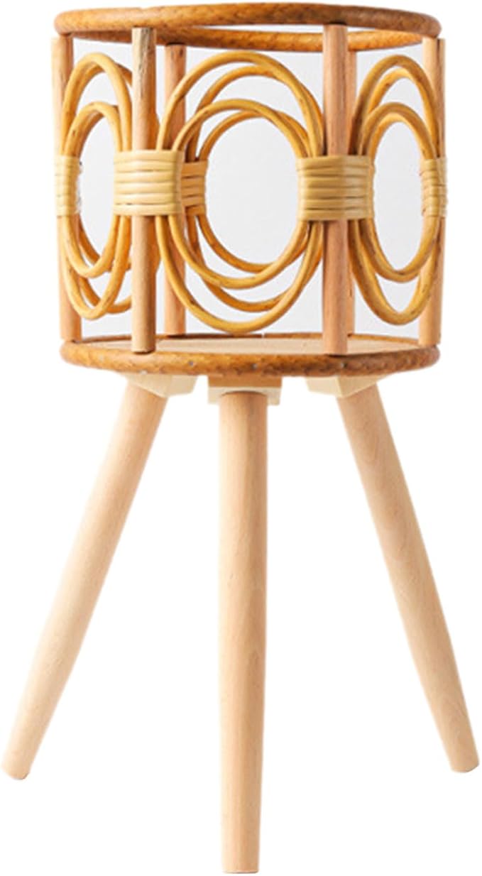 Rattan Indoor Plant Stand Straw Woven Flowers Pot Holder Stool With Legs Floor Planter Baskets Rack Wooden Plant Shelf