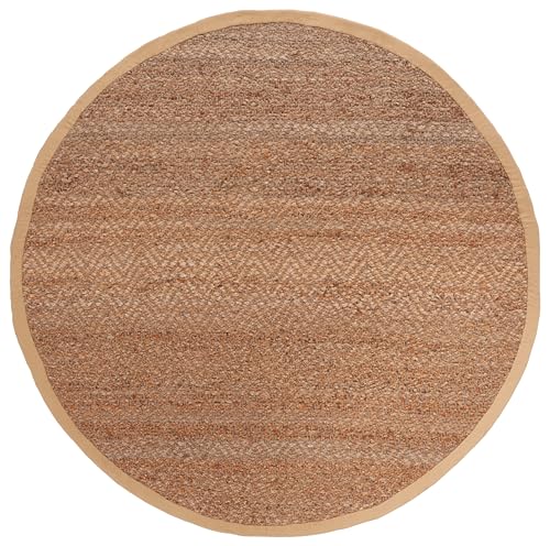 SAFAVIEH Natural Fiber Collection 5' Round Natural NF731A Handmade Farmhouse Fringe Premium Jute Area Rug - size: 5' (Round)