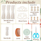 FREEBLOSS 2 Set DIY Macrame Lotus Wall Hanging Kit Macrame Tapestry Wall Hanging with Macrame Frame Lotus Wall Hanging Decor for Living Room Macrame Kit for Beginner with Instruction