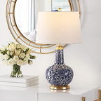 Safavieh Lighting Collection Leia Blue Floral Chinoiserie Ceramic 26-inch Bedroom Living Room Home Office Desk Nightstand Table Lamp (LED Bulb Included) - color: Blue