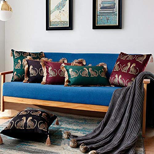 Lumbar Decorative Throw Pillow Cover with Tassels Leopard Pattern Cushion Cover Luxury Style Soft Velvet Pillowcase for Sofa Couch Bedroom (18"x18",Wine Red) - color: Wine Red, size: 18" x 18" (Pack of 1)