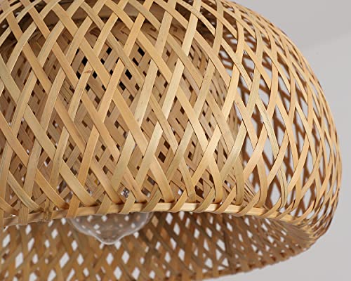 Bamboo Pendant Light Fixture One-Light Adjustable Boho Basket Handmade Woven Pendant Lighting for Kitchen Island Sink Farmhouse Dining Room - color: Natural-3