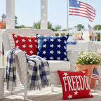 Fourluoo 4 Pcs 4th of July Throw Pillow Covers 18x18 Inch Patriotic Soft Plush Faux Fur Jacquard Cushion Pillow Case Freedom America Red White and Blue Pillowcase for Cushion Case Sofa Couch Decor - style: Patriotic
