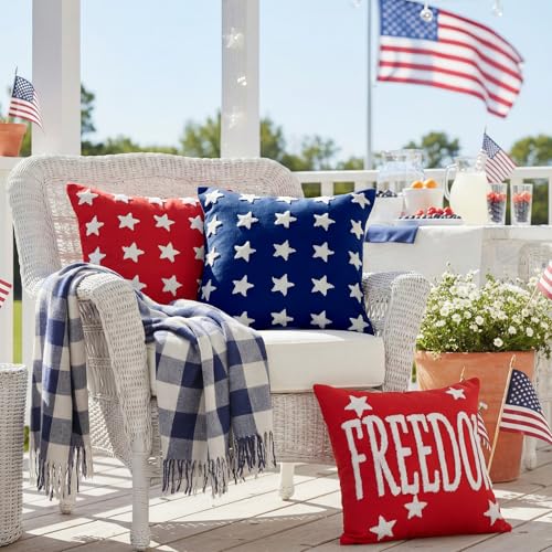 Fourluoo 4 Pcs 4th of July Throw Pillow Covers 18x18 Inch Patriotic Soft Plush Faux Fur Jacquard Cushion Pillow Case Freedom America Red White and Blue Pillowcase for Cushion Case Sofa Couch Decor - style: Patriotic