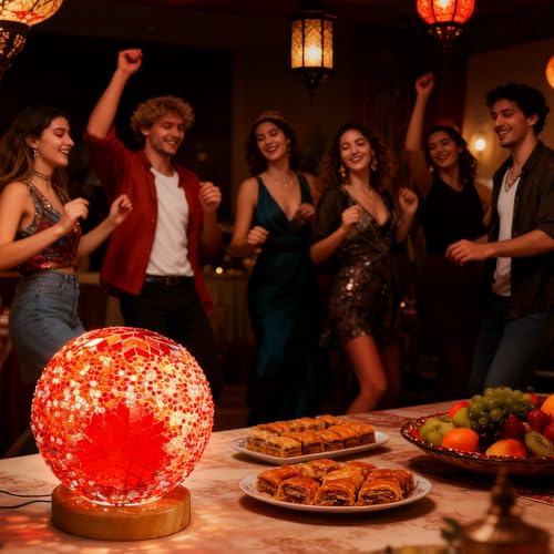 Bohemian Mosaic Table Lamp Mosaic Glass Lamps with Wooden Base Dimmable Colored Glass Night Light for Ramadan/Eid Holiday Gathering Decoration Unique Housewarming Gift (Boho-Orange, Boho) - style: Bohemian B Orange