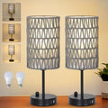 Gray Bedside Lamps Set of 2, Touch Control Night Stand Lamp for Bedroom with Rattan & Linen Shade & Bulbs, 3 Way Dimmable Small Boho Table Lamps with USB Charging Port & Phone Stand - color: Gray-2pack