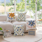 YIcabinet Pillow Covers Set of 2, Embroidered Blue Flower Pattern Throw Pillow Cover,Square Cotton Cushion,Pillow Case for Sofa Bedroom Couch,18"x18" - color: White26
