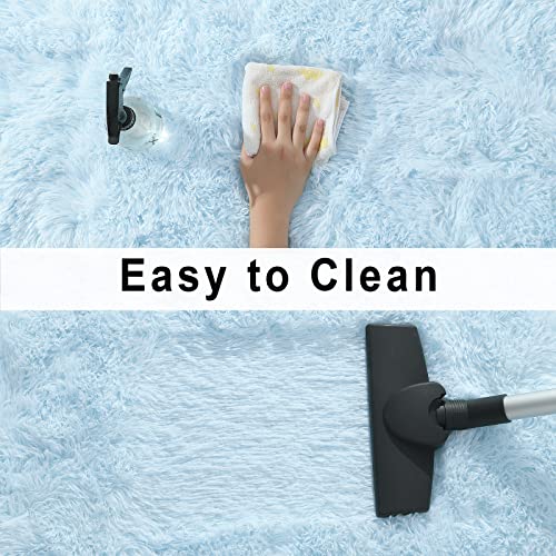 Merelax Fluffy Rug Shaggy Area Rug, Baby Blue 2x3 Small Rugs for Bedroom, Mini Fuzzy Plush Kids Bedside Rug, Soft Non-Slip Entryway Throw Rugs Shag Catpet for Living Room Nursery Room Home Decor - color: Baby Blue, size: 2' x 3' (Rectangular)