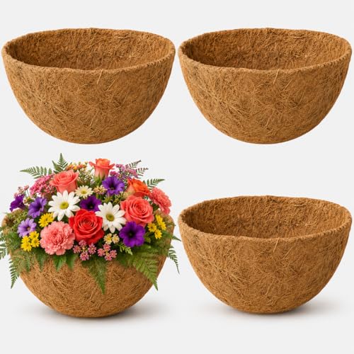 Y&M 4pcs 14" Round Coconut Fiber Liner, Coco Liner Pre-Formed Replacement for 14inch Hanging Planter Basket - color: 4pcs 14in Round