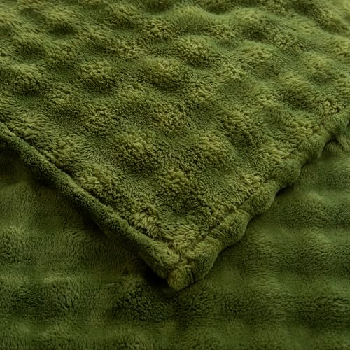 YUSOKI 3D Fleece Bubble Throw Blanket | 380GSM Ultra Soft Fluffy Plush | Non-Shedding Lightweight Cozy Blanket for Couch Sofa Bed | All Season(Olive Green,50 * 60inches) - color: Olive Green, size: Throw(50" x60")