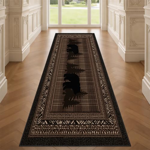 Bear Runner Rug 3.3x10, Retro Brown Cabin Rug for Runner, Forest Wildlife Bear Rugs Non-Shedding & Easy Care, for Dining Room Kitchen Office - color: Rustic Cabin, size: 3.3' x 10'(Runner)