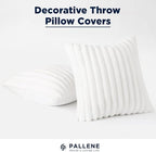 Pallene Faux Fur Plush Throw Pillow Covers 18x18 Set of 2, Luxury Soft Fluffy Striped Decorative Pillow Covers for Sofa, Couch, Living Room, White