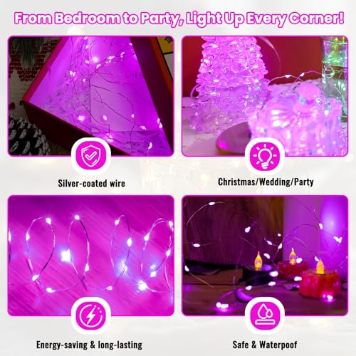 ZSJWL 30 Pack Pink Fairy Lights Battery Operated,7Ft 20LED Mini String Light, Waterproof Twinkle Light Silver Copper Wire Lights for Wedding Party Bedroom Christmas Table Decoration - color: Pink, size: 30 Pack – Battery Powered