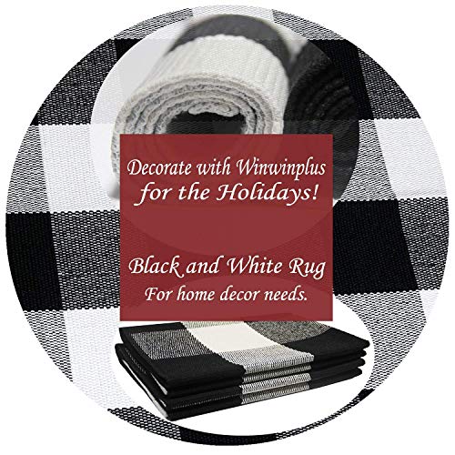 Winwinplus Buffalo Plaid Check Rug 23.6 x 35.4 Inches Cotton Washable Woven Checkered Indoor/Outdoor Rugs for Doorway/Living Room/Kitchen/Front Porch Layered Door Mat Decor/Farmhouse, Black and White - color: Black and White Plaid, size: 1'11" x 2'11" (Re