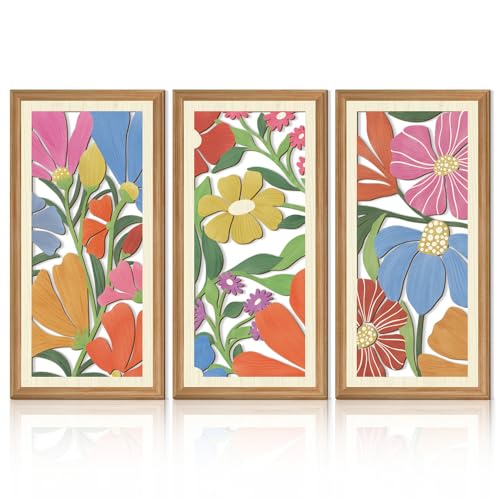 TOARTi 3Pcs Wooden Floral Wall Decor Boho Flower Wall Art Bohemian Flower Hanging Sign Minimalist Hibiscus Flowers Decor Tropical Floral Wall Decoration for Bedroom Living Room - color: Hibiscus Flowers Wooden Wall Art, size: 8"L x 16"W