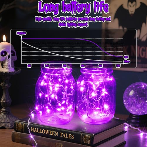 Halloween Purple Fairy Lights Battery Operate,7.2ft 20 LEDs String Lights Silver Copper Wire for Hallowen Christmas DIY Decoration Wedding Party (6 Pack) - color: Purple