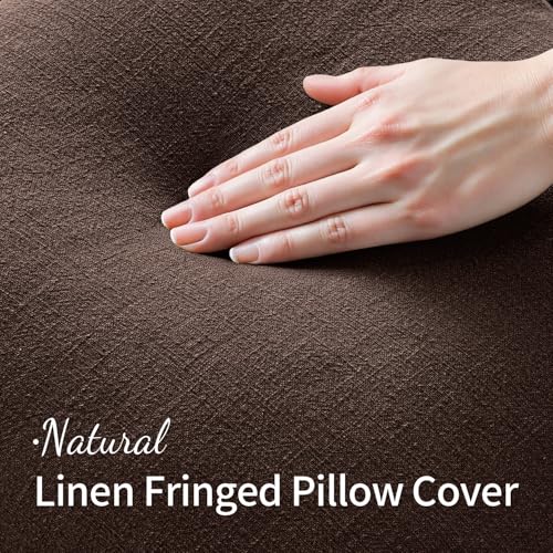 MIULEE Decorative Throw Pillow Covers Neutral Linen Fringe Throw Pillows Set of 2 Dark Brown Boho Farmhouse Cushion Covers with Tassels for Couch Sofa Bed Living Room Spring Decor 18x18 Inch - color: Dark Brown, size: 18" x 18" (Pack of 2)