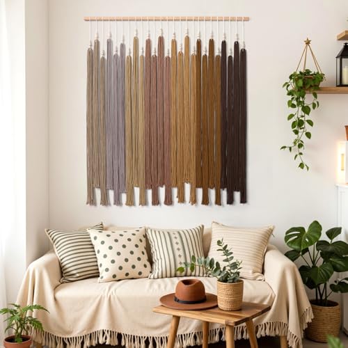 KHOYIME Macrame Wall Hanging Large Boho Home Decor Aesthetic, Bohemian Brown Tassels Tapestry Modern Handmade Artwork Chic Wall Art Decorations for Dining Living Room Bedroom Nursery Office 38.5"x43" - color: Brown