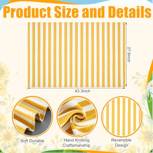 Moucuny Yellow and White Summer Striped Rug 2'4'' x 3'7'' Outdoor Indoor Front Porch Door Mat Polyester Washable Entryway Rug for Kitchen, Bathroom, Living Room, Dorm Farmhouse Decor - color: Yellow and White, size: 2'4'' X 3'7'', style: Vertical Stripe
