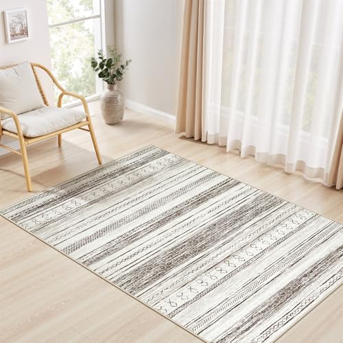Tortania Area Rug Living Room Rugs - 3x5 Washable Large Soft Neutral Boho Moroccan Bohemian Farmhouse Rug Indoor Floor Carpet for Bedroom Under Dining Table Home Office Decor - Cream Brown - color: Cream/Brown, size: 3' x 5' (Rectangular)