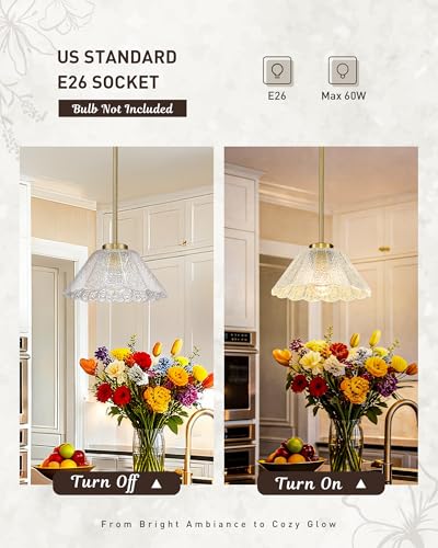 Modern Pendant Light Fixtures, HWH Pendant Lights for Island Dining Room Hallway, Bedroom, Gold Hanging Lighting with Clear Floral Glass, Brushed Gold Finish, 5HJX110MIL BG - color: Gold