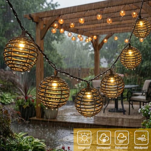 Vigdur Patio String Lights Outdoor, Brown Globe Lantern String Lights with 10 Bulbs Plug in, Connectable Indoor String Light for Home Garden Backyard Boho Decor(9.84FT) - color: Brown