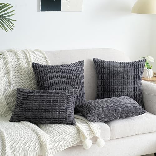 Pack of 2 Corduroy Decorative Throw Pillow Covers 18x18 Inch Soft Boho Striped Pillow Covers Modern Farmhouse Home Decor for Sofa Living Room Couch Bed Dark Grey - color: Dark Grey, size: 18" x 18" (Pack of 2)