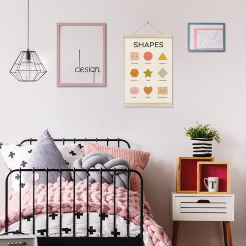 DOI-LANEE Shape Playroom Posters Hanger Frame, 16x12 Inch Shapes Poster for Nursery Kids Room Classroom, Educational Montessori Artwork, Boho Classroom, Learning Wall Art Decor, Homeschool Decor - color: Off-White09