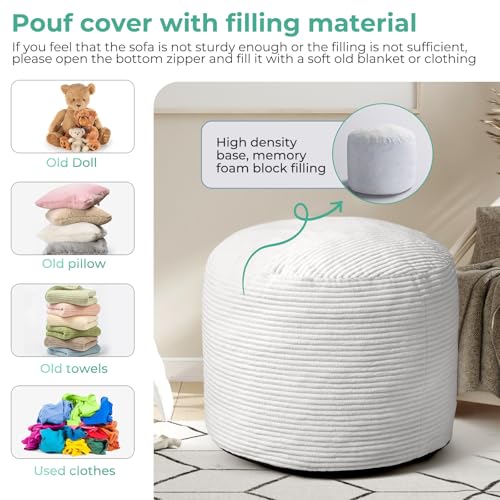 Dual-Size Corduroy Ottoman with Hidden Zipper – Ergonomic Memory Foam Footrest Poufs for Office Desks, Couches & Delicate Floors,Light Gray 26"x 18" - color: Light Gray, size: 26"D x 26"W x 18"H