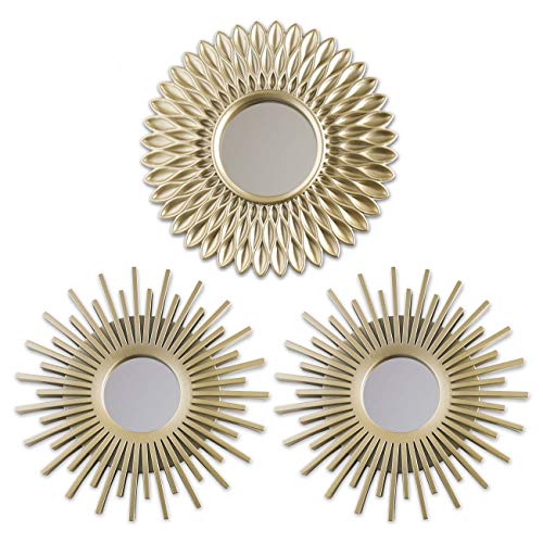 BONNYCO Gold Mirrors for Wall Pack of 3, Round Wall Mirrors Bedroom Room and Home Decor. Espejos Decorativos de Pared Sala Dormitorio, Modern Minimalist Decor Vintage, Chic. Gifts for Women Mums - color: Champagne