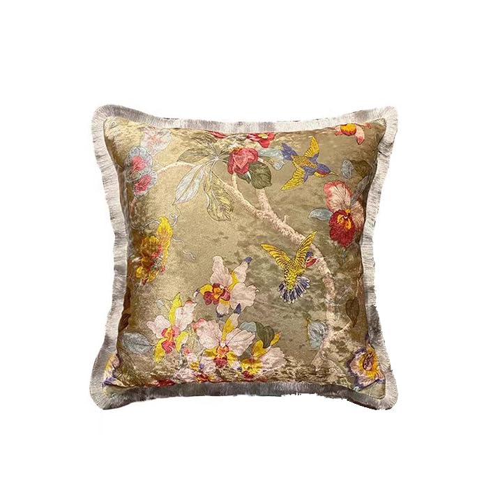 GUMAS Original Luxurious Floral and Bird Print Velvet Throw Pillow Cover, 18x18 Cushion Cover with Vintage Style Design (1, Turquoise Cover) - color: Turquoise Cover