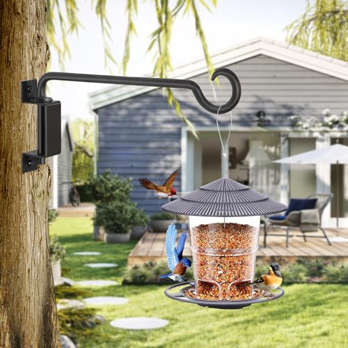12 Inch Outdoor Hanging Brackets - 360° Swivel Plant Hanger with 12-Directional Adjustable Hook, Rust Resistant Solid Steel Wall Mount for Bird Feeders, Indoor/Outdoor Plants, Garden & Patio - color: Black, size: 12in-1-C-Swivel