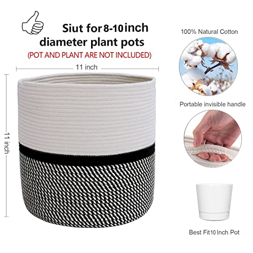 Cotton Rope Plant Basket Modern Woven Basket for 10" Flower Pot Floor Indoor Planters,Storage Organizer Toys Rustic Home Decor,Beige 11"x 11" - color: Beige, size: W 11"x H 11"