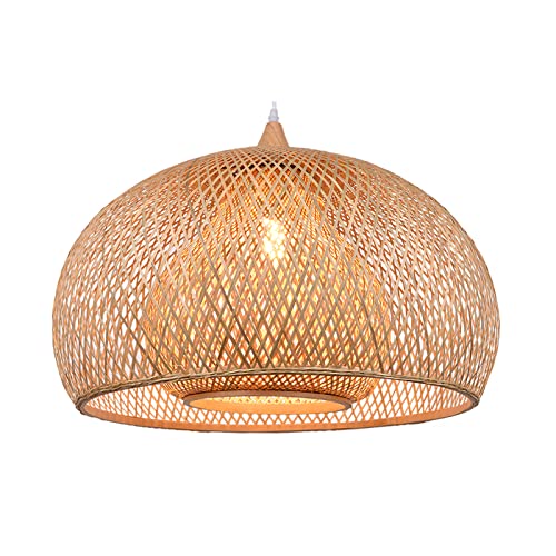 Arturesthome 1 Light Weaving Bamboo Pendant Light for Kitchen Island,17.6" Wicker Chandelier,Handmade Woven Hanging Ceiling Light for Living Room Bedroom - size: A 17.6"*11.7"