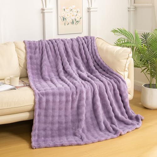 YUSOKI 3D Fleece Bubble Throw Blanket | 380GSM Ultra Soft Fluffy Plush | Non-Shedding Lightweight Cozy Blanket for Couch Sofa Bed | All Season (Lilac Purple,50 * 60inches) - color: Lilac Purple, size: Throw(50" x60")