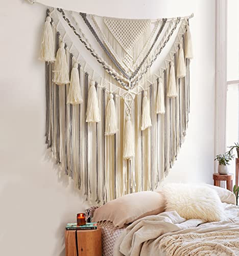Jakalin Large Macrame Wall Decor Panels Handmade Wall Art Home Living Room Bedroom Decor 47" Wx 55" L - color: Grey