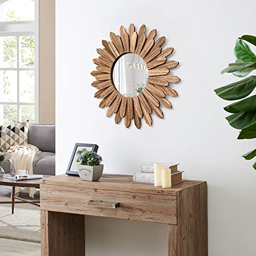 Honiway Mirror Wall Decor 21 inch Rustic Wood Boho Aesthetic Mirror for Room & Home Decor Farmhouse Wall Decor at Living Room Bedroom Carbonized Black - color: Carbonized Black, size: 21 inch (1 pack)