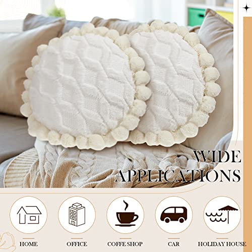 Tranqun 2 Pcs Boho Throw Pillows Cover 15.7 Inch Round Bohemian Decorative Pillow Covers Throw Pillow Cover Hand Tufted with Textured Pom Poms Cushion for Couch Sofa Bed Yoga (Beige White) - color: Beige White