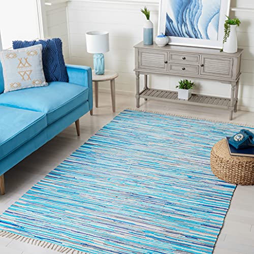 SAFAVIEH Rag Rug Collection Accent Rug - 4' x 6', Turquoise & Multi, Handmade Boho Stripe Cotton, Ideal for High Traffic Areas in Entryway, Living Room, Bedroom (RAR129C) - color: Turquoise/Multi, size: 4' x 6' (Rectangular)
