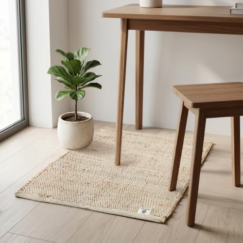 Jute Cotton Door Mat 2x3 ft - Rectangle Hand Woven Natural Farmhouse Rug for Living Room, Bedroom Kitchen - Rustic Vintage Bohemian Eco-Friendly Home Décor Natural Boho Rugs - size: 2' x 3' (Rectangular)