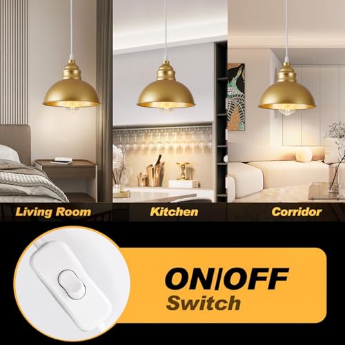Plug in Pendant Light, 15FT Hanging Lights, On/Off Switch, Industrial Pendant Light with Plug in Cord, Metal Hanging Lamps for Living Room, Kitchen, Dining Room Gold - color: Gold