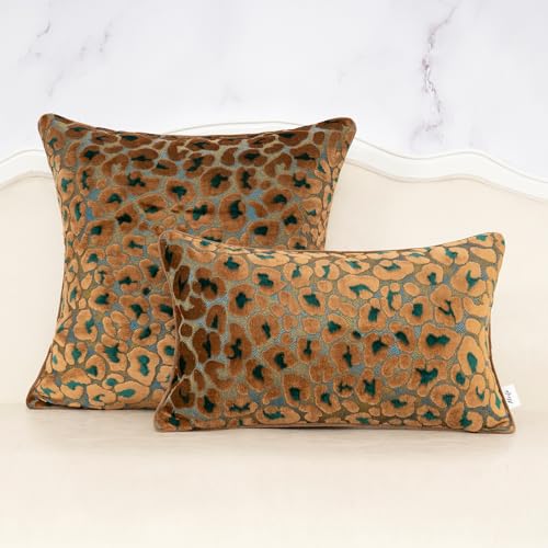 Alerfa Green Brown Floral Throw Pillow Cover 12 x 20 Inch Cut Velvet Rectange Luxury Decorative Lumbar Pillow Cover for Couch Living Room Bedroom - color: Green Brown, size: 20" x 12" (Pack of 1)