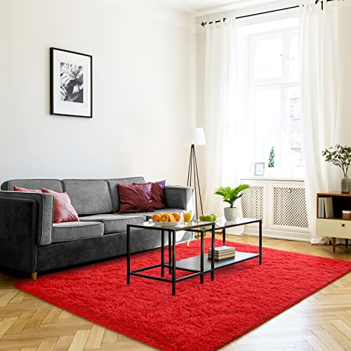Jelymark Super Soft Shaggy Rug for Bedroom, 4x5.9 Feet Fluffy Carpet for Living Room, Fuzzy Indoor Plush Area Rug for Home Decor, Furry Floor Rugs for Dorm, Kids Nursery Rug for Girls, Red - color: Red, size: 4' x 6' (Rectangular)
