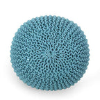 Nahunta Knitted Round Pouf - Cotton - Aqua - color: Aqua