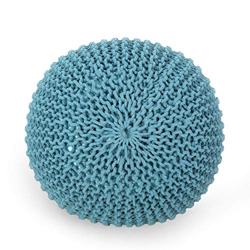 Nahunta Knitted Round Pouf - Cotton - Aqua - color: Aqua