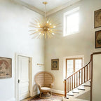 Modern 33.8in Gold Sputnik Chandeliers 12-Light Mid-Century Starburst Chandelier Light Fixture Solid Metal Satellite Large Chandelier for High Ceiling Dining Room Living Room Foyer E12 - color: Golden 33.85" 12-Light